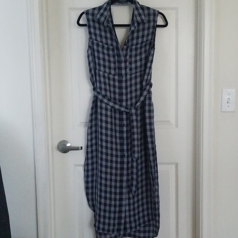 Warehouse Long Black Checkered Top UK Sz 10